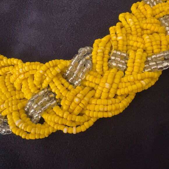 Vintage Hand-beaded-Woven Yellow and Silver-Glass Choker with Silver Hardware - Picture 10 of 11
